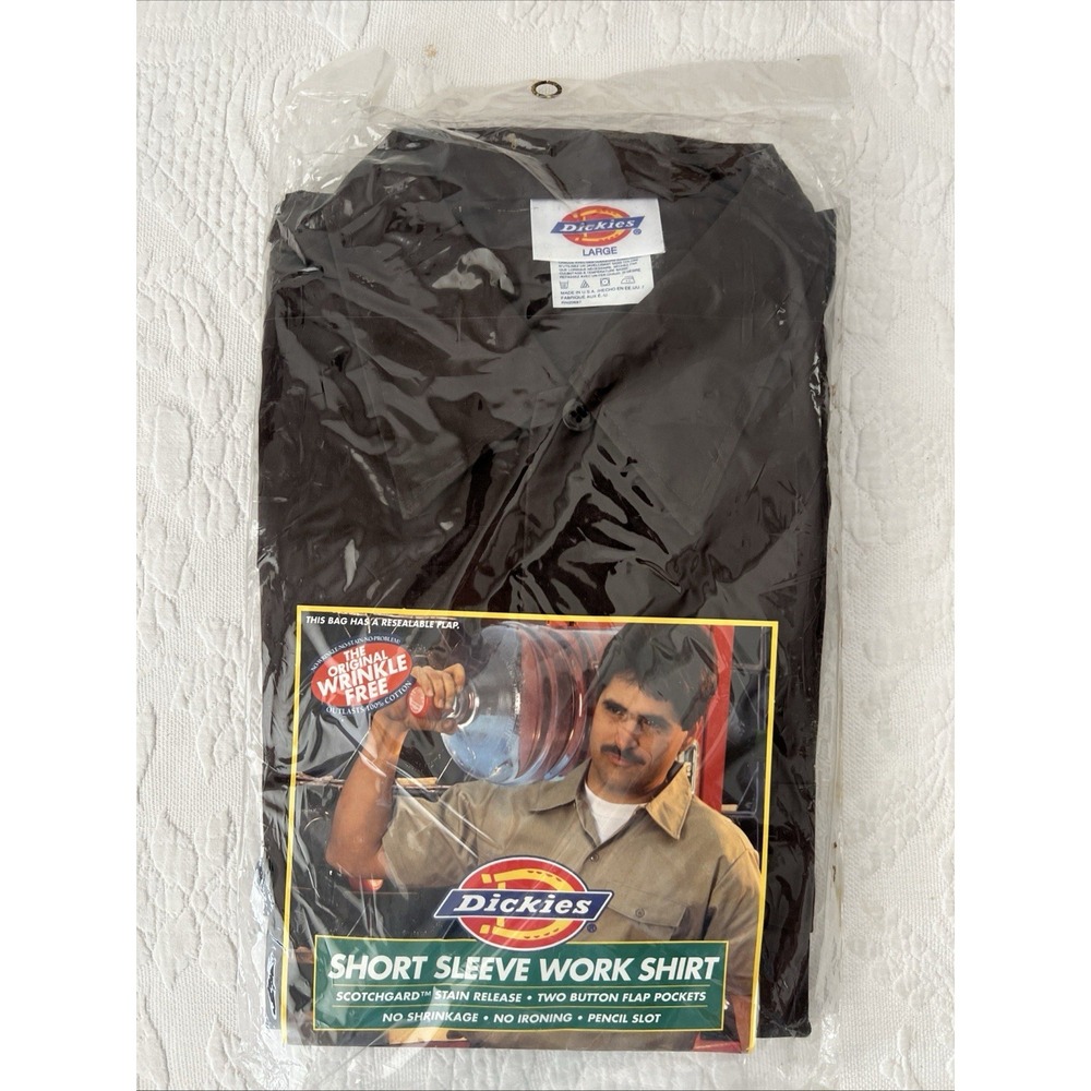 VTG 1990's Dickies Short Sleeve Work Shirt Large Sealed Dark Brown Deadstock